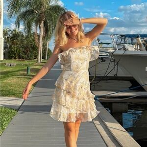 Lulus Floral Strapless Ruffle Dress